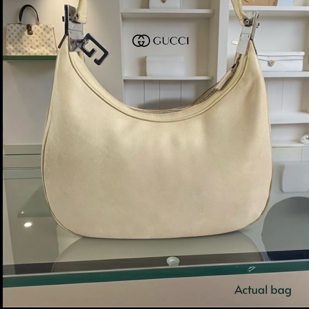 AUTHENTIC GUCCI CREAM LEATHER HOBO SILVER “G” HW. SHOULDER/CROSSBODY - Picture 2 of 11